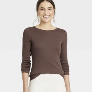 Nwt Women’s A New Day Long Sleeve Soft Ribbed Top Brown M